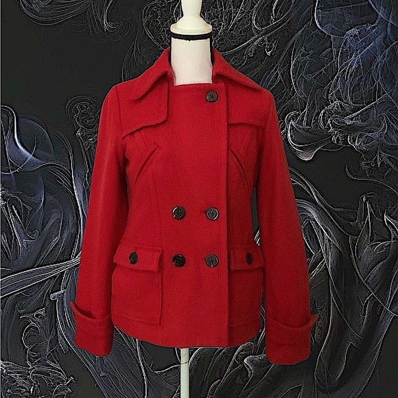 American Eagle Outfitters Jackets & Blazers - EUC! AMERICAN EAGLE OUTFITTERS DOUBLE BREASTED RED PEA COAT
